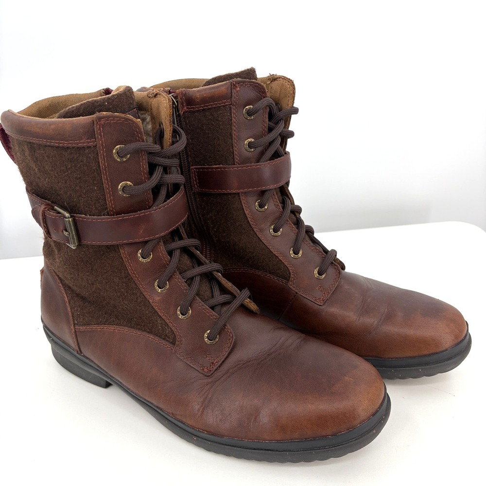 UGG Kesey Brown Waterproof Leather Combat Boots Womens Size 9